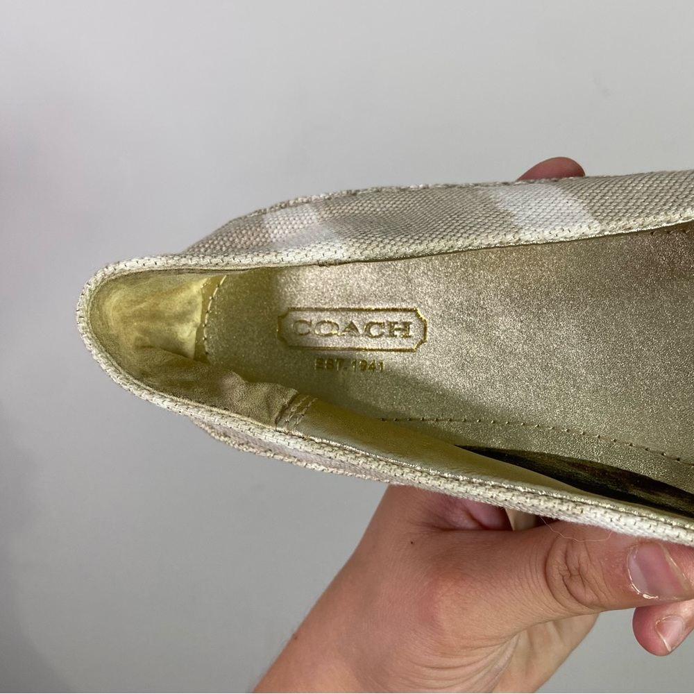 Coach Rorie Gold Sequin Embellished Tan Stripe Sunburst Flat Loafers - Picture 5 of 8